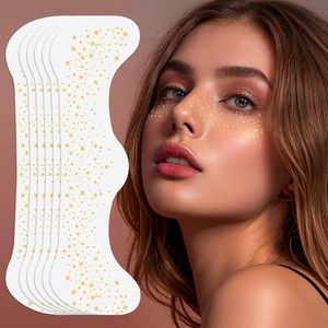 Autocollants de tatouage temporaire personnalisables, multicolores arc-en-ciel, à paillettes, effet taches de rousseur, imperméables, scintillants, pour le visage, en forme de cœur mignon - Product Image 1