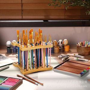 Soporte giratorio de madera para pinceles, soporte multicapa para pinceles de arte de escritorio, organizador de almacenamiento para herramientas de pintura de acuarela - Product Image 4