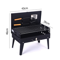 Barbecue au charbon de bois portable en acier inoxydable noir avec revêtement en poudre, pliable pour 2-3 personnes