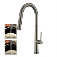 Robinet de cuisine à col de cygne, en acier inoxydable gris, robinet à poignée unique, un trou, avec pulvérisateur extractible