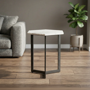 Modern Hexagonal <b>Marble</b> Top <b>Side</b> <b>Table</b> with Black Metal Frame Minimalist Living Room Furniture Decorative Accent <b>Table</b> - Product Image 5