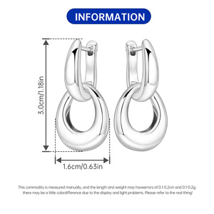 Boucles d'oreilles créoles géométriques plaquées argent, bijoux pendantes en alliage, style classique unisexe - Product Image 2