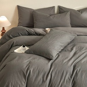 Juego de Ropa de Cama Jacquard de Color Sólido Simple, 100% Algodón, Funda de Edredón, Sábana Ajustable, Transpirable, para Uso Doméstico - Product Image 1