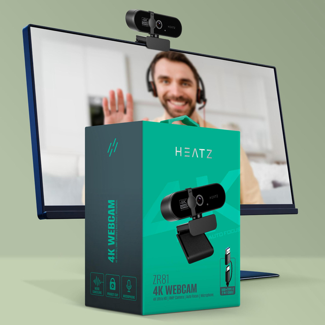 HEATZ Webcam 4k Network Camera for PC, Equipped with Microphone, Computer Camera, Used for Streaming Media, Meetings, Zooming