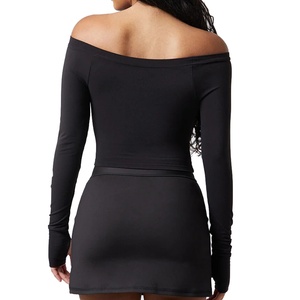 Fabricant et grossiste de chemises pour femmes à épaules dénudées, hauts de yoga, manches longues, fitness, couleur unie, débardeurs de yoga pour femmes - Product Image 4