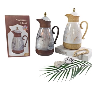 Thermos isotherme 1L à motif marbré, style Dallah arabe, avec poignée effet bois - Pot à <span class=keywords><strong>café</strong></span> et thé isolé pour le Majlis du Moyen-Orient - Product Image 3
