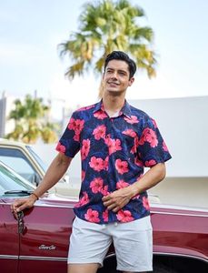 Camicia hawaiana estiva casual da uomo a maniche corte con bottoni, fantasia floreale, stile Aloha, per vacanze e spiaggia tropicale - Product Image 2