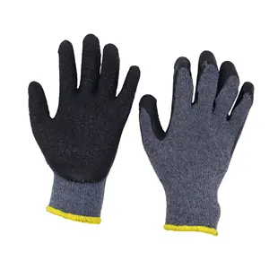 PRI venta al por mayor, guantes de trabajo recubiertos de látex con revestimiento de algodón arrugado barato para trabajos de construcción