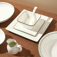 Service de vaisselle en céramique haut de gamme pour la maison et l'hôtellerie – Assiettes au design épuré pour soupes et bols de riz, idéal pour les dîners et les réceptions en restaurant