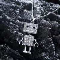 Collier en zircon robot articulé style Hip-hop terreux et cool, tendance, unisexe, pendentifs personnalisés pour couple, en alliage, avec chaîne, coffret cadeau, pour pull
