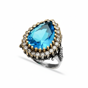 <b>Silver</b> Jewelry With Aquamarine Gemstones Ottoman Design Wholesale Handcrafted Authentic <b>925</b> Sterling <b>Silver</b> Jewelry <b>Ring</b> - Product Image 2