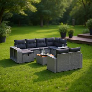 Ensemble de canapés de jardin en rotin gris, meubles d'extérieur avec matériaux résistants aux UV, design contemporain, mousse haute densité - Product Image 2