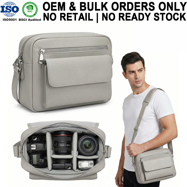 OEM ODM Custom Men's Vegan Leather Crossbody Messenger Shoulder SLR DSLR Lens Camera Bag for Photography