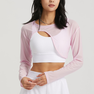 Blusa da ginnastica Jacquard leggera da <span class=keywords><strong>donna</strong></span> rapida asciugatura traspirante a manica lunga allenamento allenamento abbigliamento sportivo confortevole - Product Image 3