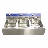 Penggorengan Listrik Komersial Stainless Steel 3 Tangki 6L+6L+6L Mesin Penggoreng Kentang Goreng Ayam untuk Restoran Warung Makanan Ringan