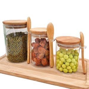 Bocaux de conservation alimentaire en verre transparent en gros, récipients en verre borosilicate hermétiques avec couvercle en bambou et cuillères pour grains de café - Product Image 2