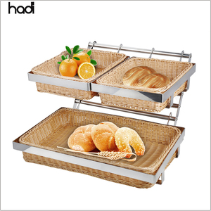 Wholesale Restaurant Supplies 2 Tier Rattan Wicker <strong>Bread</strong> <strong>Basket</strong> Buffet Food Display Stand <strong>Bread</strong> <strong>Basket</strong> for Sale - Product Image 4