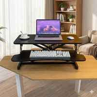 Convertisseur de bureau debout ergonomique réglable en acier, pliable, à montage sous comptoir, avec vérin à gaz