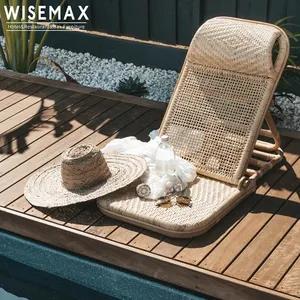 WISEMAX热卖户外沙滩椅木质藤制太阳躺椅花园游泳池户外家具