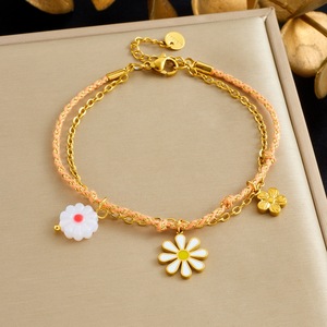 European Style Layered Bracelet With Daisy Flower Pendant Zinc Alloy Women's Jewelry Gift - Product Image 1