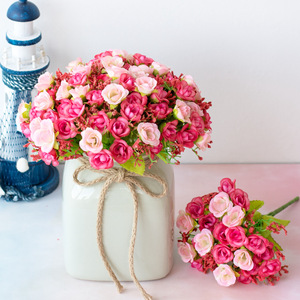Rosa Artificiale con 21 Teste e 7 Rami, Fiore di Seta per Matrimoni, Vendita all'Ingrosso - Product Image 2