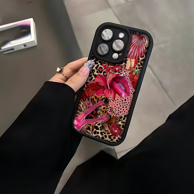 Sweet and Spicy Leopard Lip Print Case for iPhone 16E 15 16 Pro Max 14 13 12 11 Pro Max X XR XS 7 8 Plus SE2 Shockproof Cover
