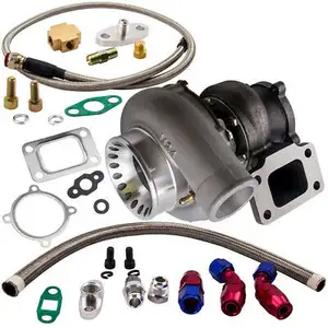 Turbo Kit GT35 GT3582 GT3540 T3 Universal A/R 70เทอร์โบชาร์จเจอร์เทอร์โบ600HP + ฟีดน้ำมันและสายกลับ10สำหรับเครื่องยนต์2.5L-6.0L