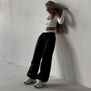 <span class=keywords><strong>Pantaloni</strong></span> da paracadute Hip Hop personalizzati in tinta unita da <span class=keywords><strong>donna</strong></span> per l'estate e l'autunno nuova tendenza Streetwear <span class=keywords><strong>pantaloni</strong></span> Cargo sportivi larghi - Product Image 4