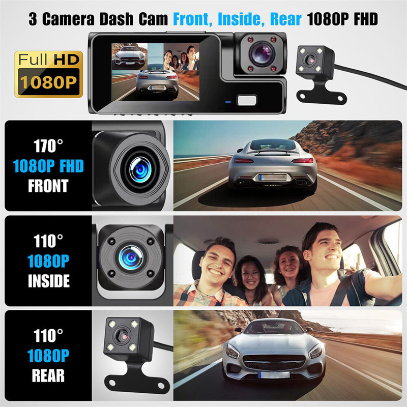 ORANGLES A22 Triple Lens Dash Cam 1080P Full HD 3 Channel Front Rear Inside WiFi DVR Parking Mode Night Vision UK Accident Evidence Insurance Protection New 2025 - angled perspective - presenting advantages - Image 4 of 6 | fits any environment | Purchase A22 Triple Lens Dash Cam 1080P Full HD 3 Channel Front Rear Inside WiFi DVR Parking Mode Night Vision UK Accident Evidence Insurance Protection New 2025 Michigan | Free Shipping ORANGLES