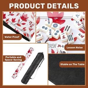 Tapis de Mahjong Japonais Fleurs de Cerisier Fleurs Rouges Design Antidérapant Réduction du Bruit Couverture de Jeu pour Dominos Party Nouveautés - Product Image 4