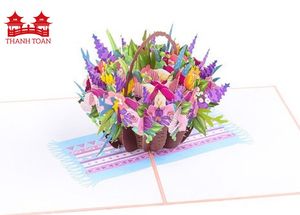 Carte de vœux 3D pop-up faite à la main avec un design de panier de fleurs multiples pour un anniversaire, la fête des mères, un anniversaire de mariage, un cadeau - Product Image 3