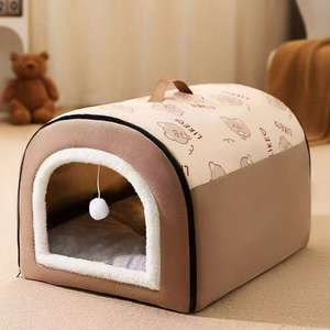 Cama grande para perros y gatos al aire libre durante todo el año con cojín de dibujos animados lavable desmontable, carcasa de estilo de casa, accesorio de calidez de invierno - Product Image 1