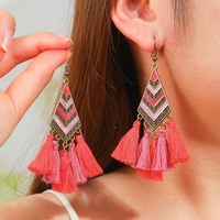 Boucles d'oreilles pendantes vintage pour femmes, bijoux bohèmes, fleurs colorées, géométriques, en alliage de zinc plaqué cuivre antique, tendance
