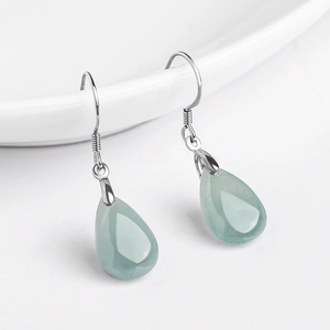 Pendientes de gota de jadeíta natural de grado A con incrustaciones de plata S925 de alta gama, piedra de jade tipo hielo, pendientes colgantes modernos para mujer - Product Image 3