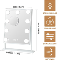 9-LED Hollywood Vanity Mirror with 3-Color Dimmable Light & 10X Magnifier, 360° Rotatable Professional Makeup Mirror for Women