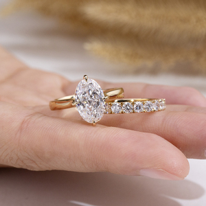 แหวนหมั้นเพชรทรงรีทองคำขาว 18K รุ่น MSR-2200 จาก Messi Jewelry สำหรับผู้หญิง พร้อมวงแหวนเพชรแบบคลาสสิก - Product Image 2