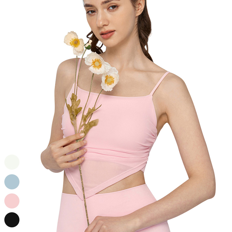 Sexy Mesh Patchwork Vest Custom Logo Running Fitness Sleeveless Crop Top Sports Tops Yoga Tank Top With Fixed Pad for Women