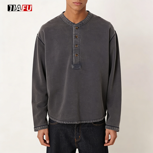 Felpa con Collo Alto Personalizzata DTG, Magliette da Uomo Neutre, Pullover Lavato Oversize con Spalle Scese, Produttore di <span class=keywords><strong>Abbigliamento</strong></span> - Product Image 1