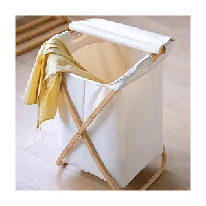 Cesto plegable de bambú de gran capacidad para la ropa sucia, cesto para la colada con marco X, para el hogar, extraíble, novedad