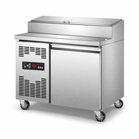 Table de préparation de salades froides en acier inoxydable, plan de travail pour garnitures de pizza avec réfrigération intégrée