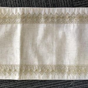 OWENIE-camino <span class=keywords><strong>de</strong></span> <span class=keywords><strong>mesa</strong></span> <span class=keywords><strong>de</strong></span> <span class=keywords><strong>arpillera</strong></span>, Lino Natural beige, bordado, redondo, con encaje - Product Image 3
