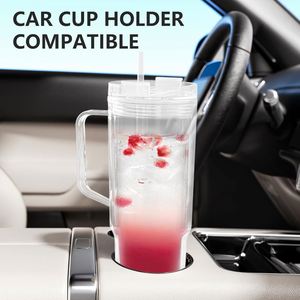 USA Warehouse 40oz <b>Double</b> <b>Wall</b> Reusable Clear Plastic Acrylic Tumbler with Handle for Leak-Proof BPA Free Drinkware - Product Image 4