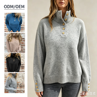 Sweater Rajut Kerah Tegak Wanita Terbaru 2026, Atasan Rajut Kasual Longgar Warna Solid Kancing Depan, Pakaian Luar Wanita Grosir Lintas Negara