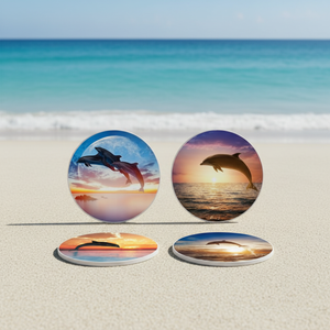 Posavasos Antideslizantes de Corcho y Cerámica Ecológicos con Diseño de Delfines al Atardecer Costero para Decoración de Casas de Playa, Hoteles y Ambientes Temáticos Marinos - Product Image 6