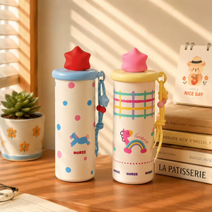 Portable Insulated Stainless Steel Water <b>Bottle</b> with Straw Cute Horse Print Water <b>Bottle</b> for Girls - Product Image 2