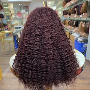 Nouveauté Perruques en dentelle frontale 13x4 à densité 250% Cheveux humains SDD 18 pouces Couleur # Perruque bouclée birmane 99J - Product Image 1