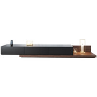 Console TV flottante minimaliste moderne avec rangement dissimulé, compartiments de rangement noirs élégants, console multimédia pour salon