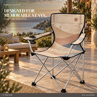 Chaise de camping en gros à dossier haut avec porte-gobelet latéral et logo et motif personnalisés pour le glamping en plein air dans le désert