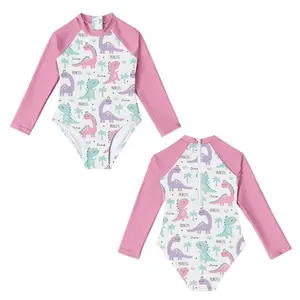 Girl child swimsuit One Pieces Long Sleeve Cartoon Bodysuits Bathing Clothes For Infant Toddler pink Bikini Swimwear 1-14 Years