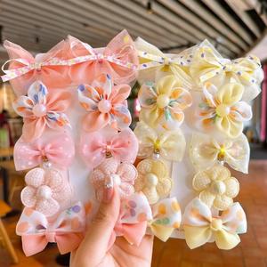 Pinza para el <span class=keywords><strong>pelo</strong></span> de mariposa con flores para niña bonita de malla de gasa para niños de nuevo diseño 10 unids/set accesorios coloridos para el cabello de fiesta con lazo perla - Product Image 2